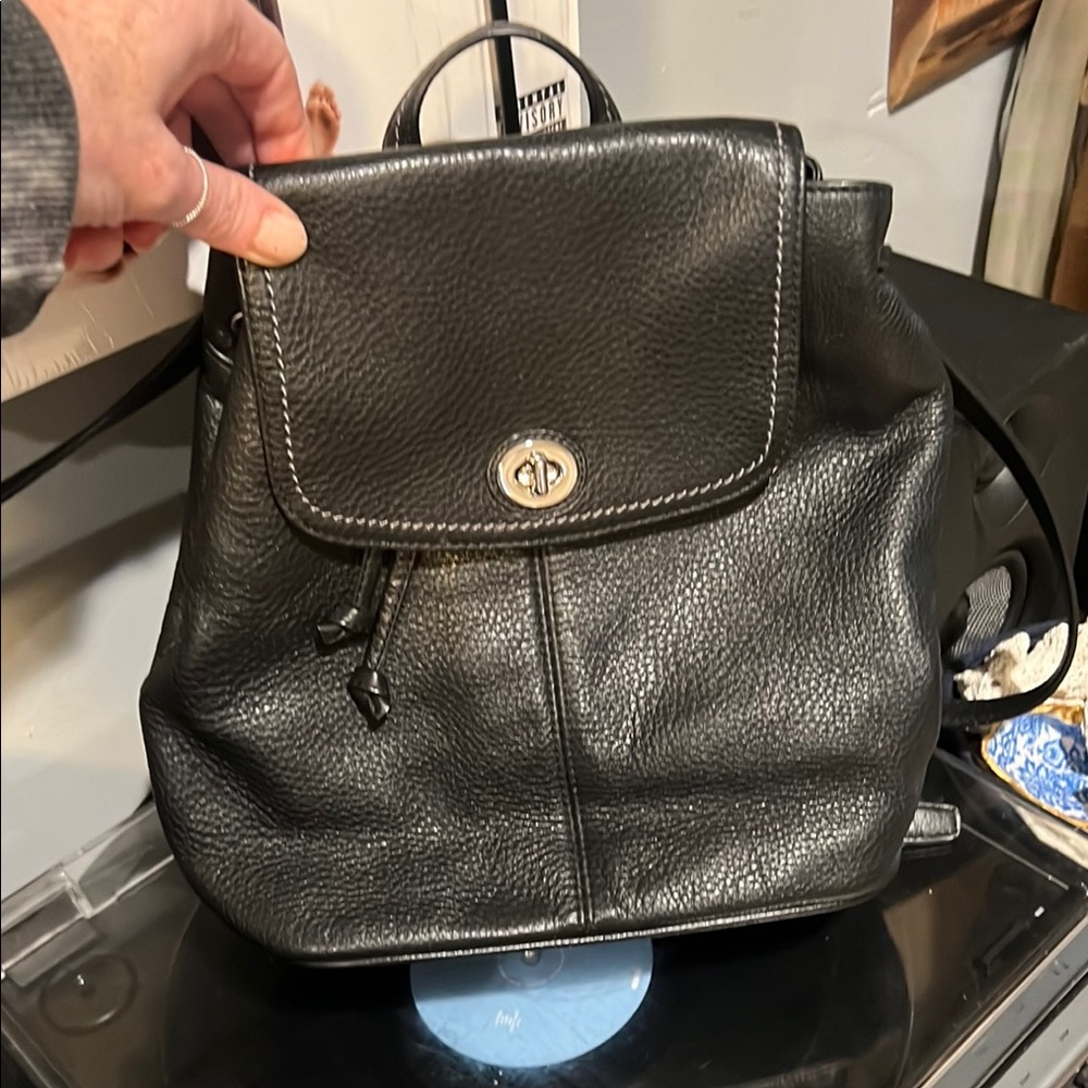 Coach Black Leather Backpack